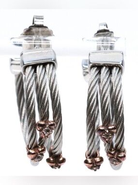 Charriol Malia Stainless Steel & White Topaz Ladies Hoop Earrings